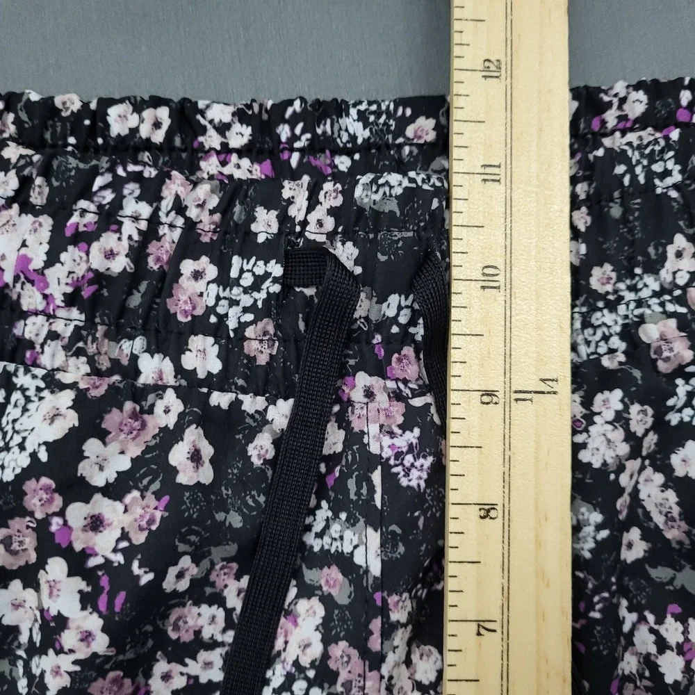 RBX‎ Womens Floral Active Shorts Black Purple White Size Medium Drawstring Liner